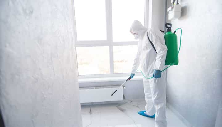 A certified mold inspector using specialized equipment to identify and locate mold growth in a residential property in Austin