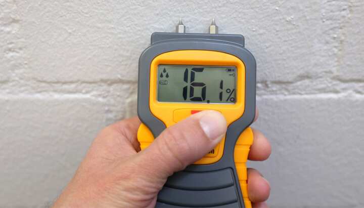 A mold inspector collecting air samples for laboratory analysis to test for mold spores in a residential property in Austin.